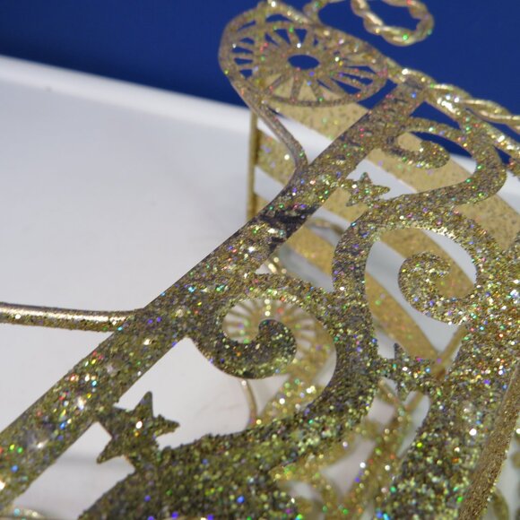 all metal Gold Sleigh with rainbow glitter Christmas Holiday Winter - Picture 7 of 11